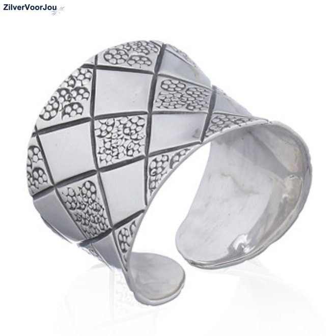 Zilveren schaakbord design ring