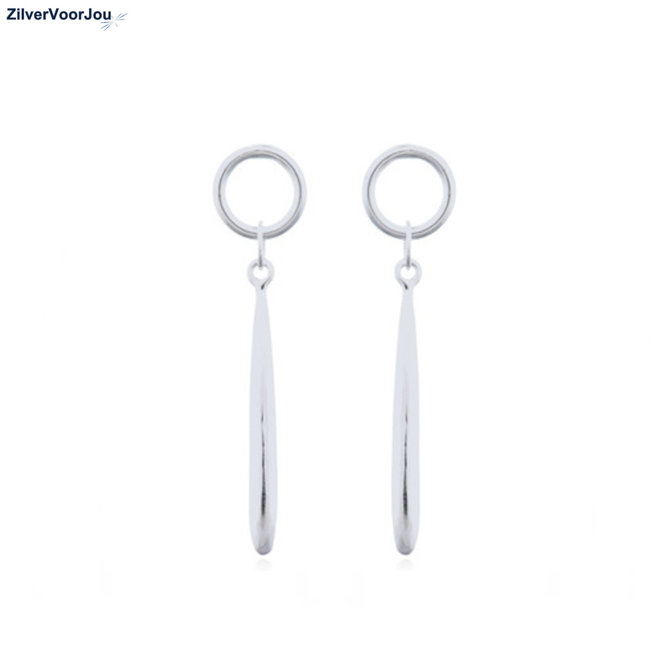 Zilveren open cirkel lange druppel oorhangers