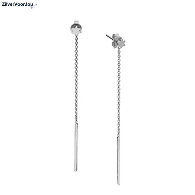 Zilveren mini david ster oorstekers met staaf ketting