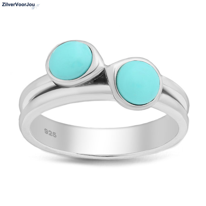 Zilveren sky blue turkoois ring ringmaat 18