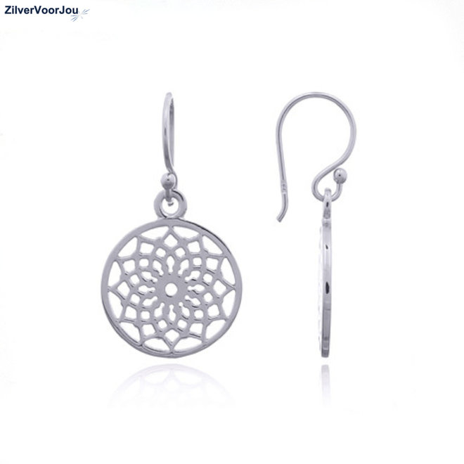 Zilveren lotus mandala bloem oorhangers