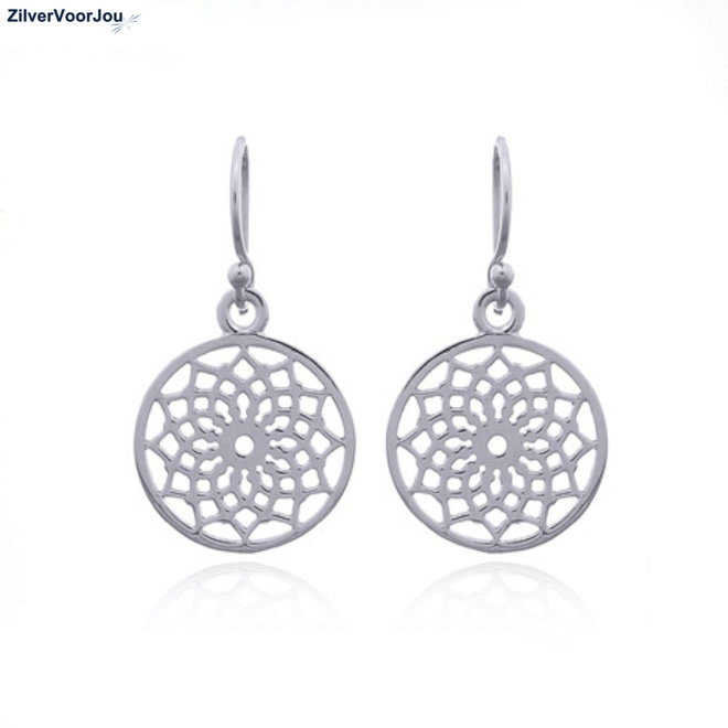Zilveren lotus mandala bloem oorhangers