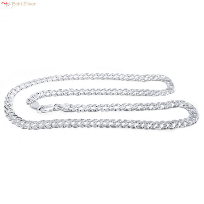 Zilveren 45 cm dubbele gourmet schakel ketting 5.6mm breed