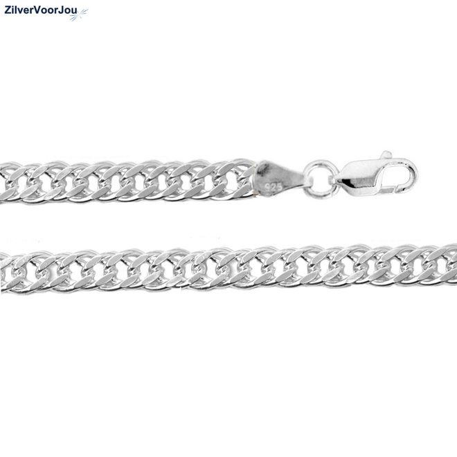 Zilveren 55 cm dubbele gourmet schakel ketting 5.6mm breed