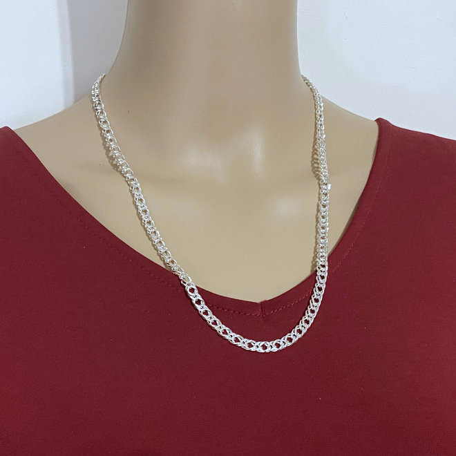 Zilveren 55 cm dubbele gourmet schakel ketting 5.6mm breed