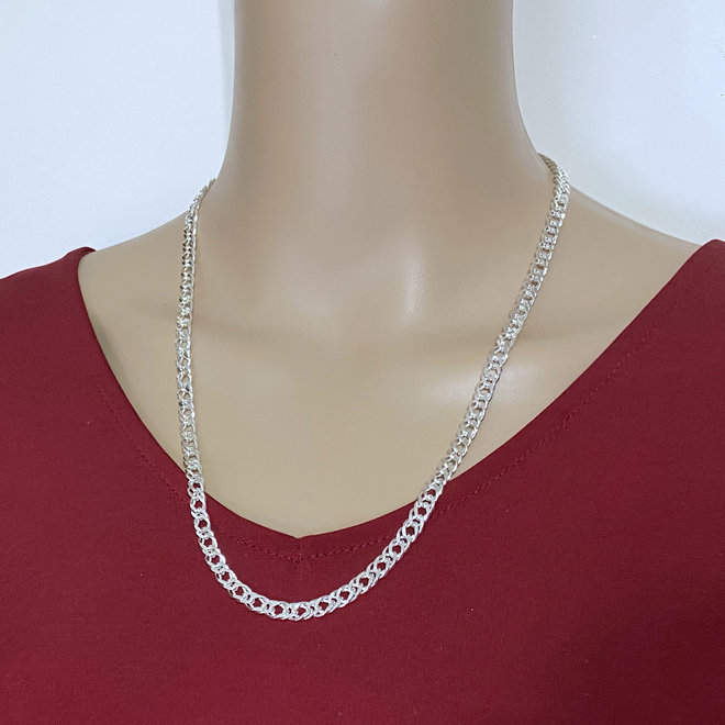 Zilveren 55 cm dubbele gourmet schakel ketting 5.6mm breed