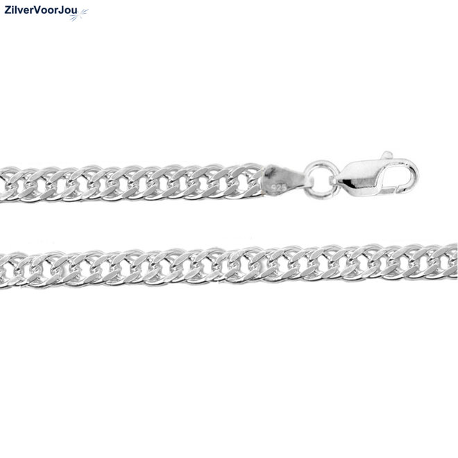 Zilveren 45 cm dubbele gourmet schakel ketting 4 mm breed