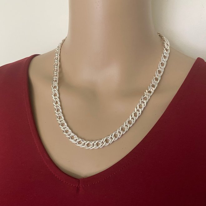 Zilveren 50 cm dubbele gourmet schakel ketting 8.7 mm breed