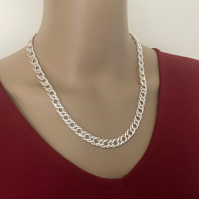Zilveren 50 cm dubbele gourmet schakel ketting 8.7 mm breed