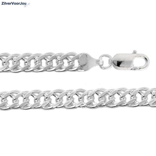 Zilveren 55 cm dubbele gourmet schakel ketting 8.7 mm