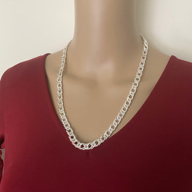 Zilveren 55 cm dubbele gourmet schakel ketting 8.7 mm breed