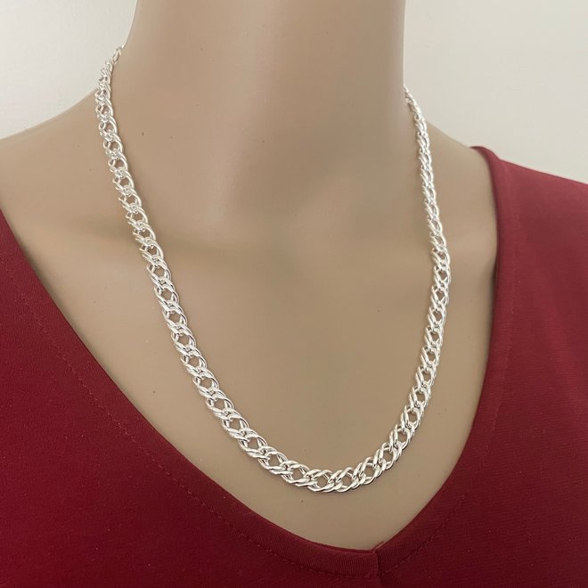 Zilveren 50 cm dubbele gourmet schakel ketting 6.7 mm breed