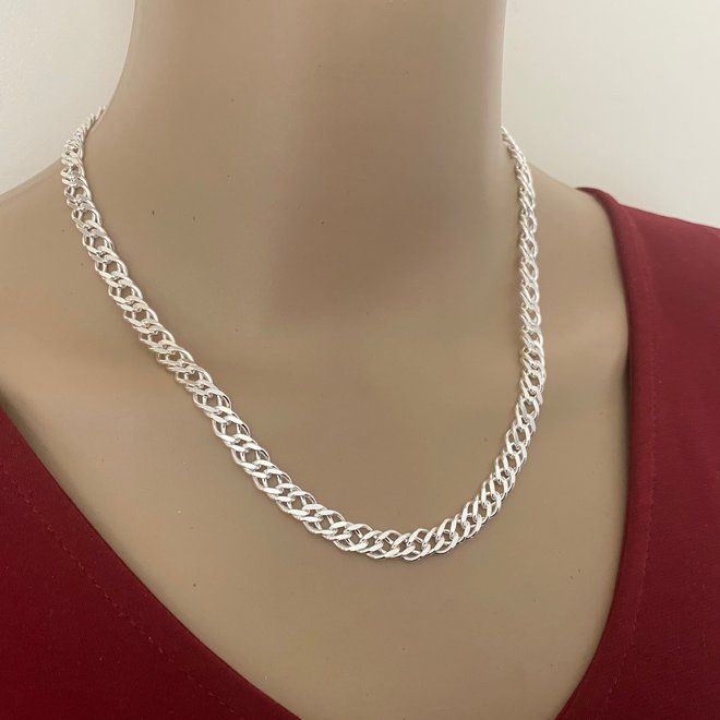 Zilveren 45 cm dubbele gourmet schakel ketting 6.7 mm breed