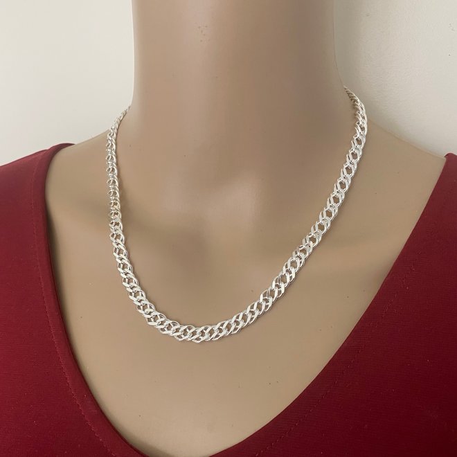 Zilveren 45 cm dubbele gourmet schakel ketting 6.7 mm breed