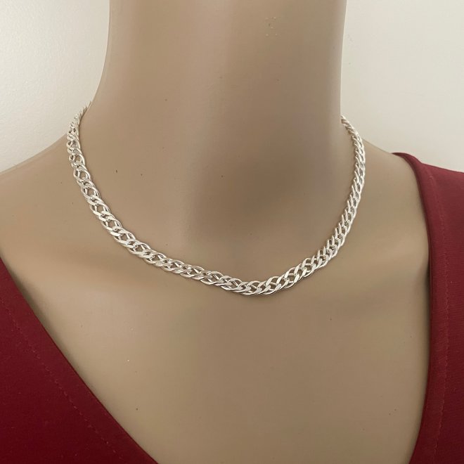 Zilveren 40 cm dubbele gourmet schakel ketting 6.7 mm breed