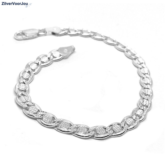 Zilveren Valentino diamond cut schakel armband 5 mm breed