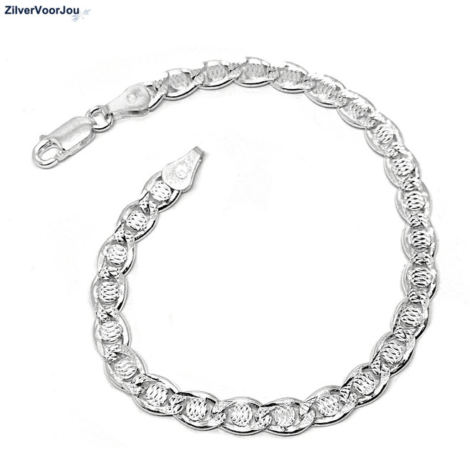 Zilveren Valentino diamond cut schakel armband 5 mm breed
