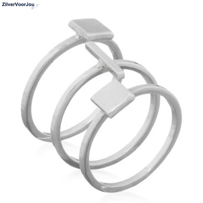Zilveren square bar 3 delige ring