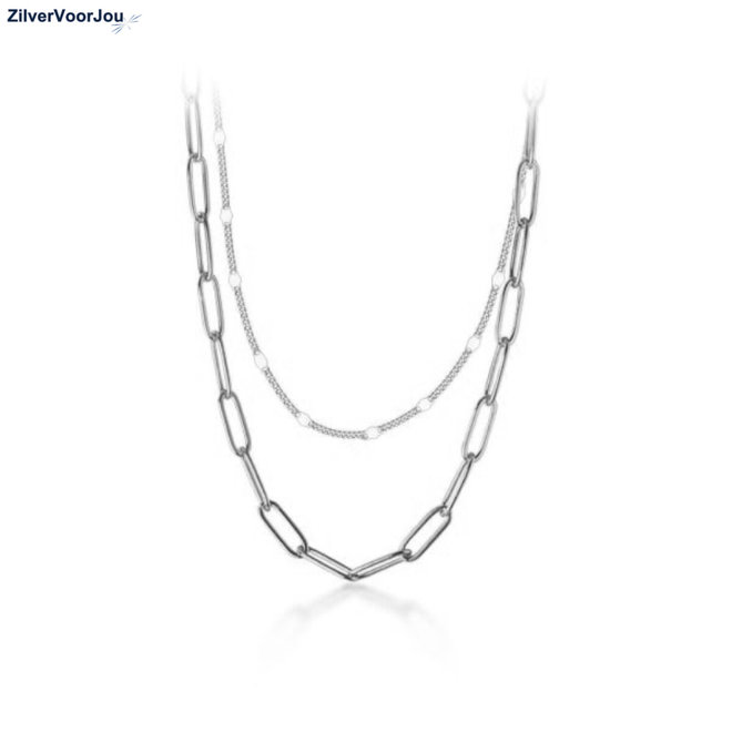 Zilveren multi layer schakel ketting