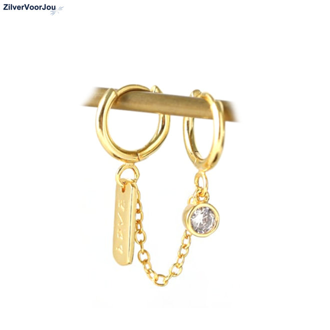 Gold plated double love huggie oorringen