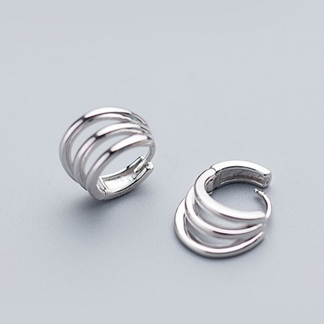 Zilveren 3 lijnen huggie hoops