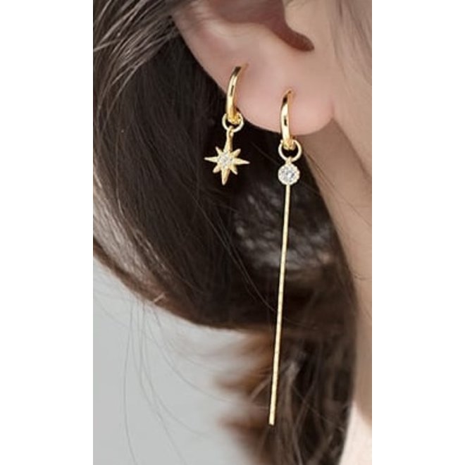 Gold plated 925 zilver star bar huggie hoops