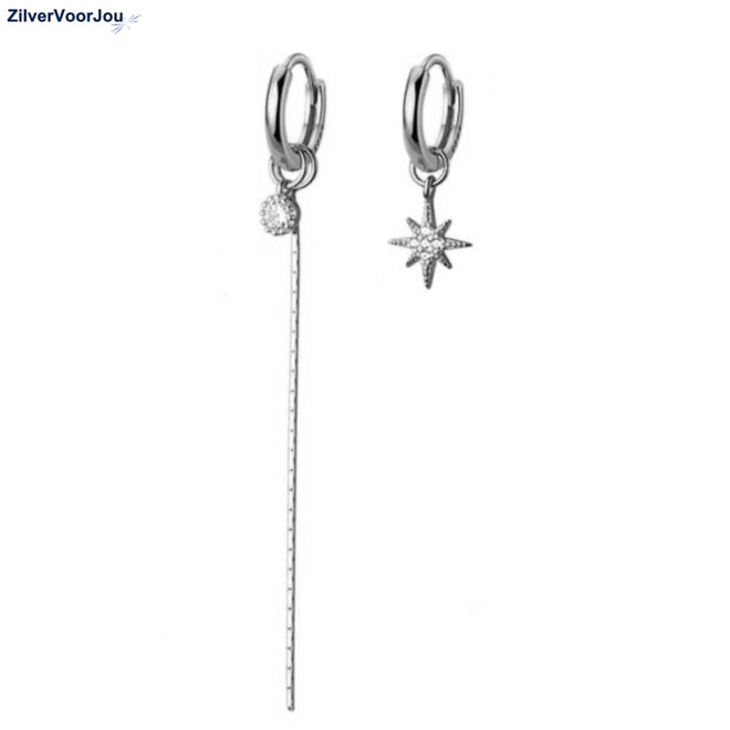 Zilveren mismatch huggie oorringen ster zirkoon