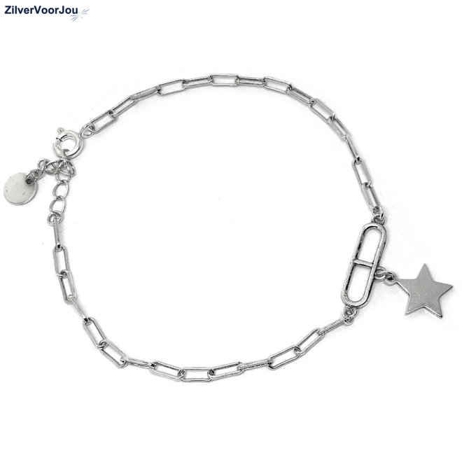 Zilveren staple schakel armband met ster