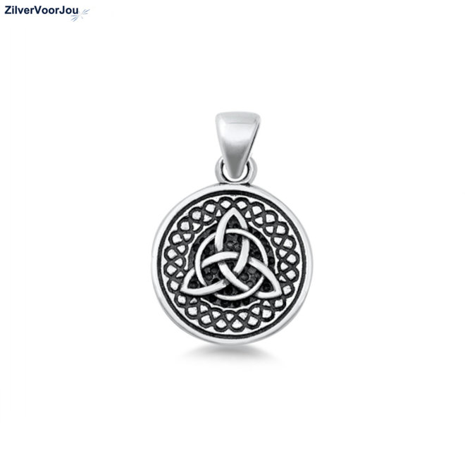 Zilveren ronde Keltische triskelion kettinghanger