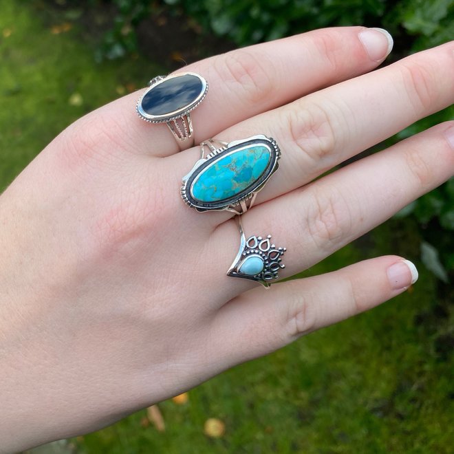 Zilveren blauwe larimar crown ring