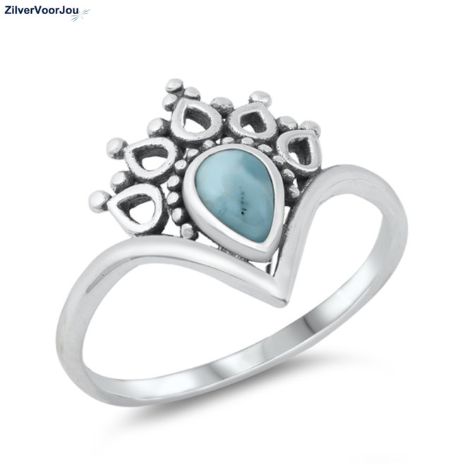 Zilveren larimar crown ring