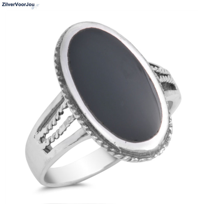 Zilveren ovale zwarte onyx steen ring