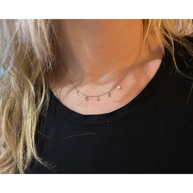 Zilveren LOVE letter ketting met witte kristal