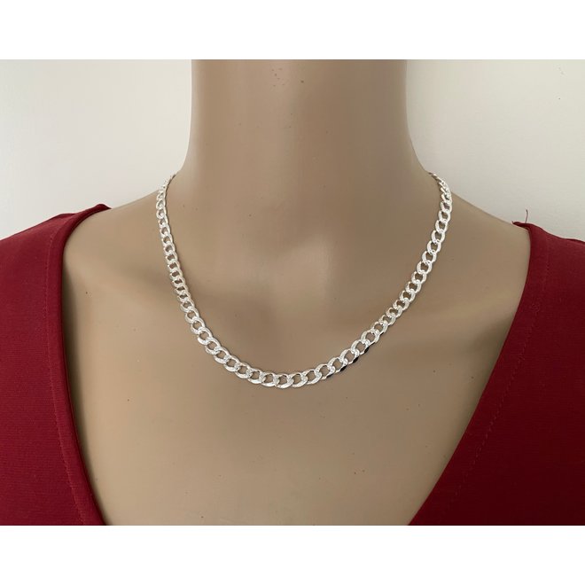 Zilveren platte gourmet ketting 45cm 6mm breed