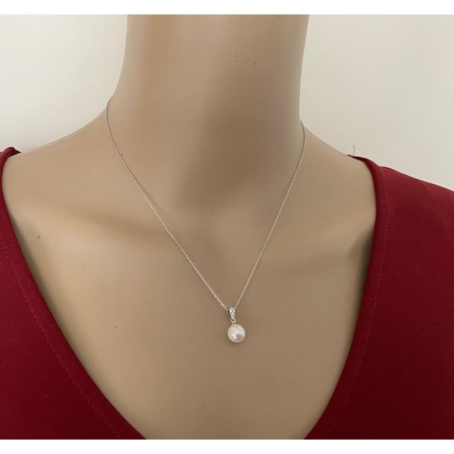 Gold plated 925 zilveren witte parel ketting met witte zirkoon