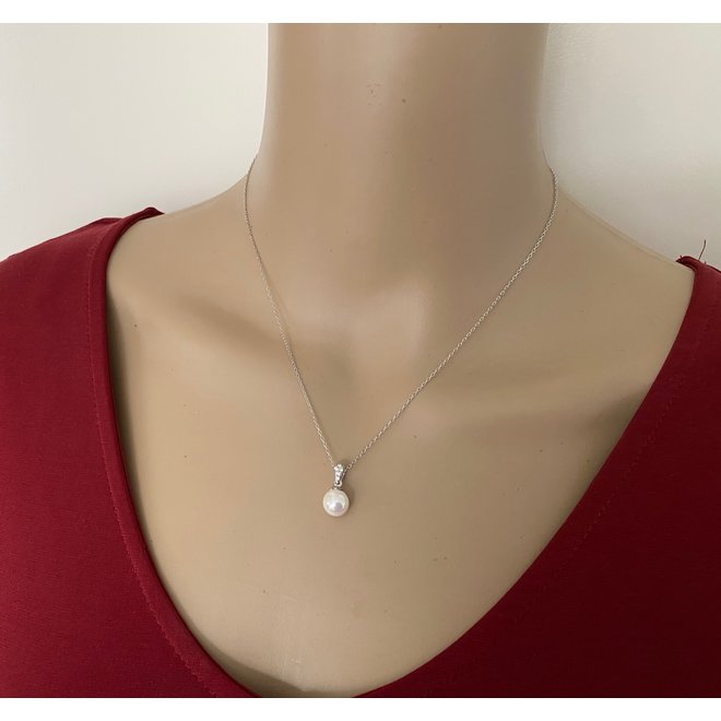 Gold plated 925 zilveren witte parel ketting met witte zirkoon