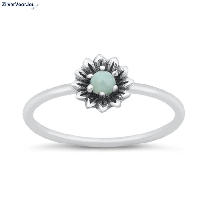 Zilveren larimar little flower ring