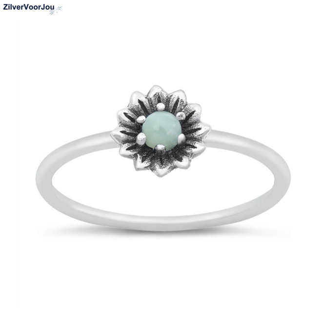 Zilveren larimar little flower ring ringmaat 16