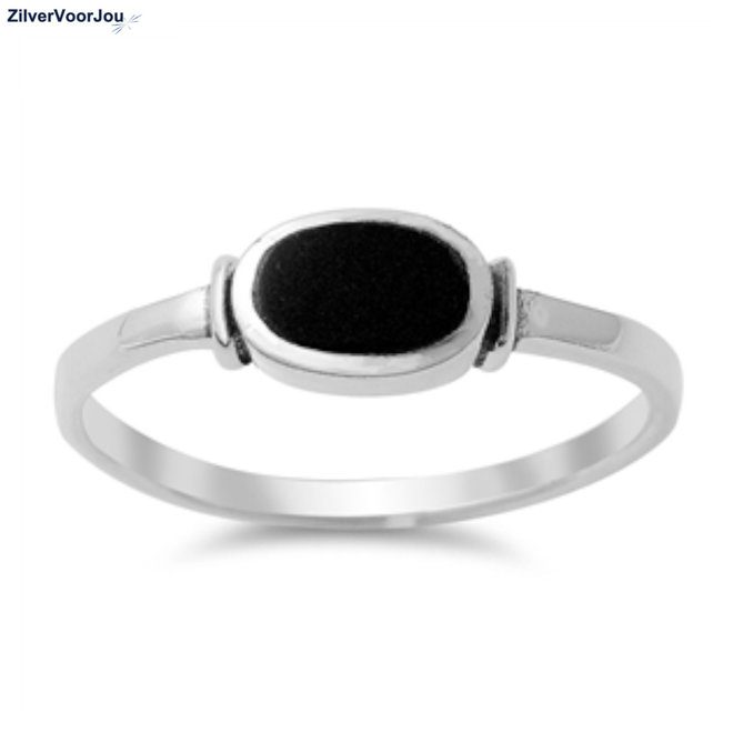 Zilveren ovale zwarte agaat ring maat 19
