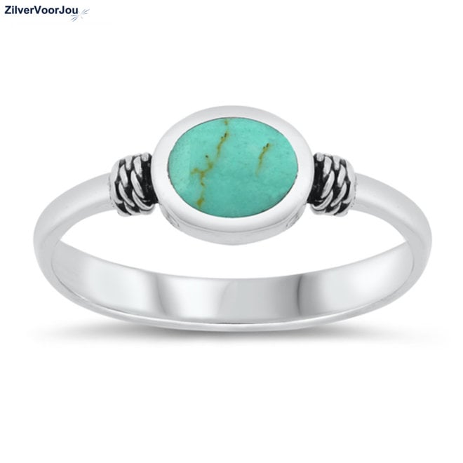 Zilveren ovale groene turquoise steen ring