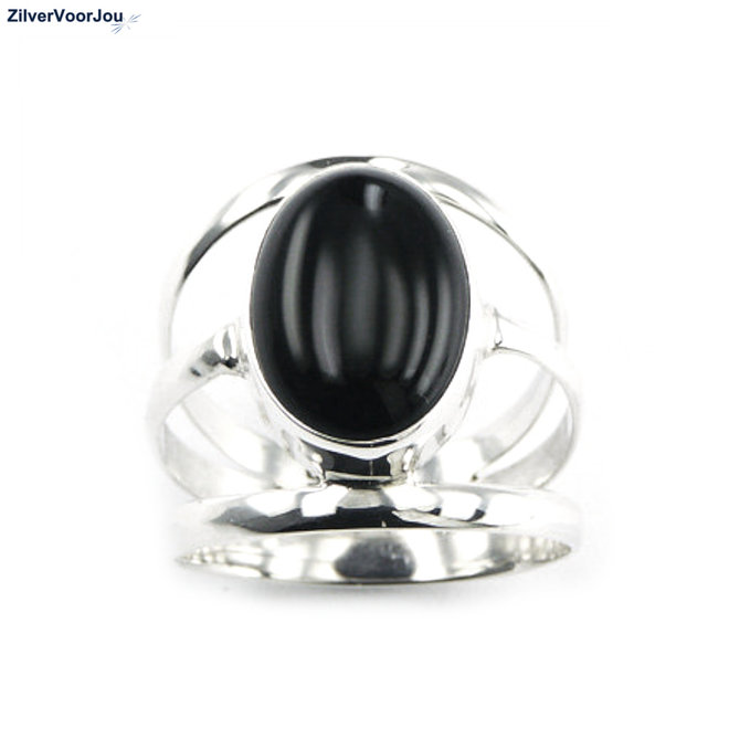 Zilveren ovale zwarte agaat ring