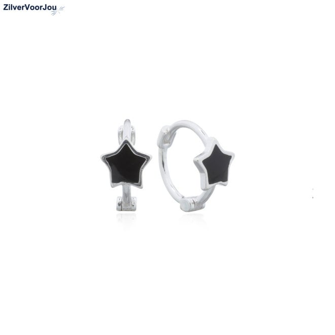 Zilveren mini black star huggie hoops