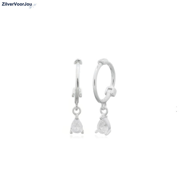 Zilveren mini huggie hoops white teardrop