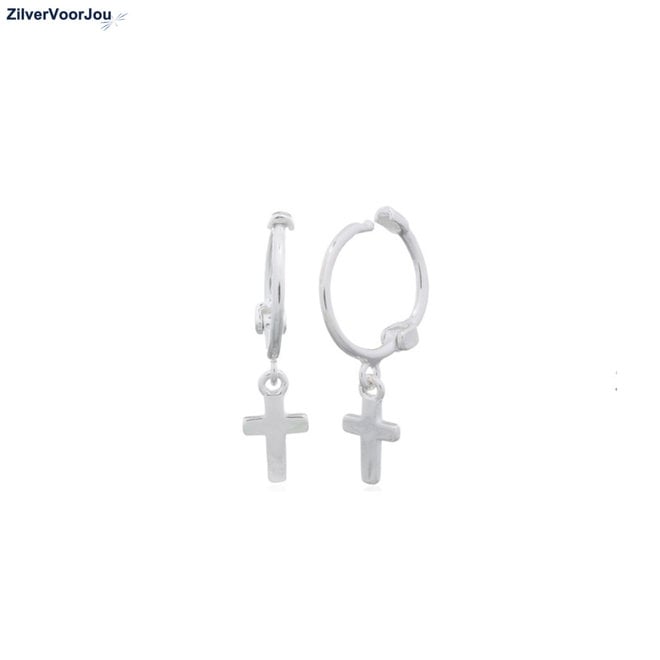 Zilveren mini huggie hoops cross