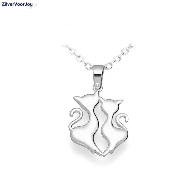 Zilveren loving cats ketting