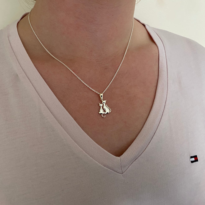 Zilveren 2 poezen ketting