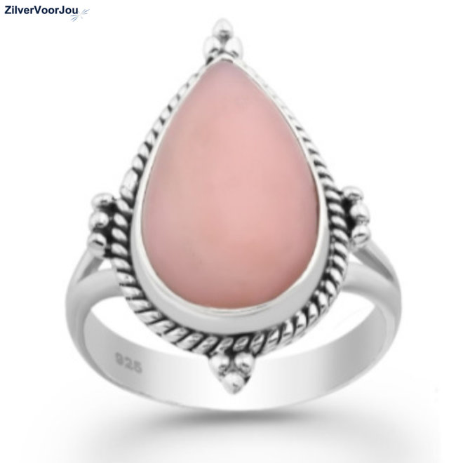 Zilveren pink drop opaal ring