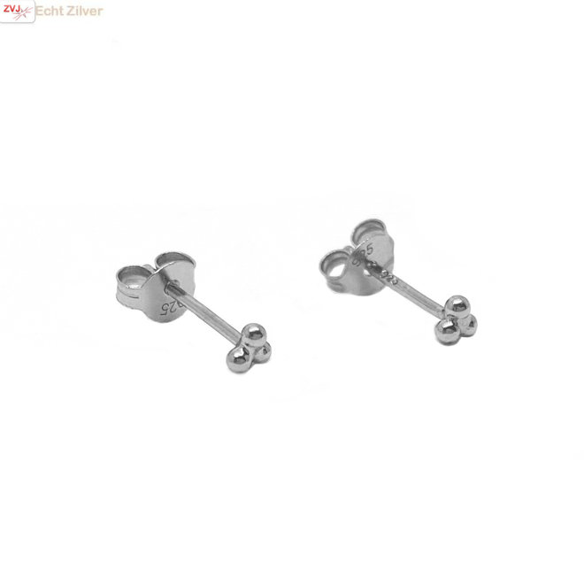 Zilveren mini oorstekers 3 kleine balletjes  rhodium