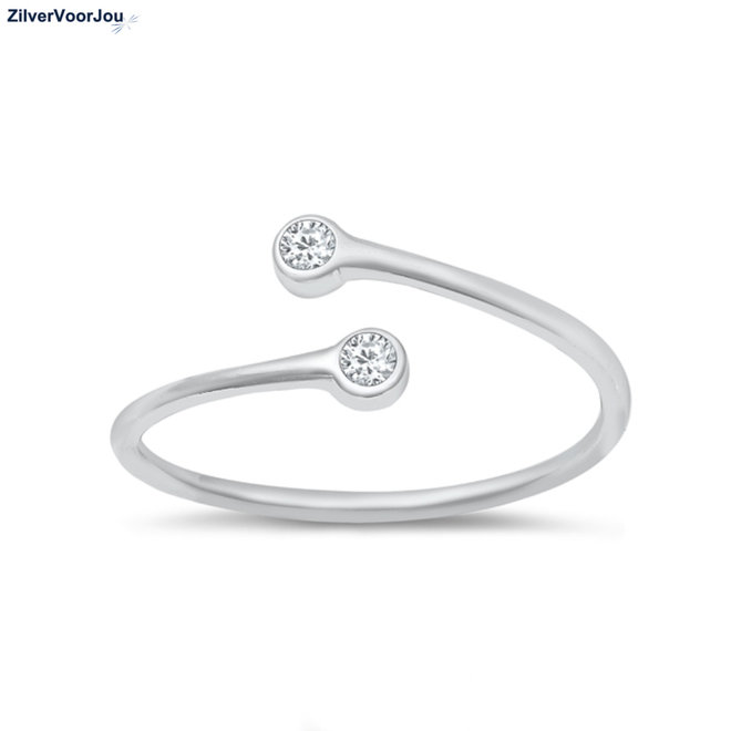 Zilveren double solitair ring rhodium