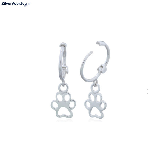 Zilveren kleine huggie pootafdruk oorringetjes